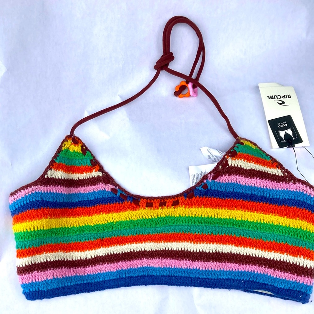 🌈 Rip curl sunset surf crochet halter crop bikini top  S